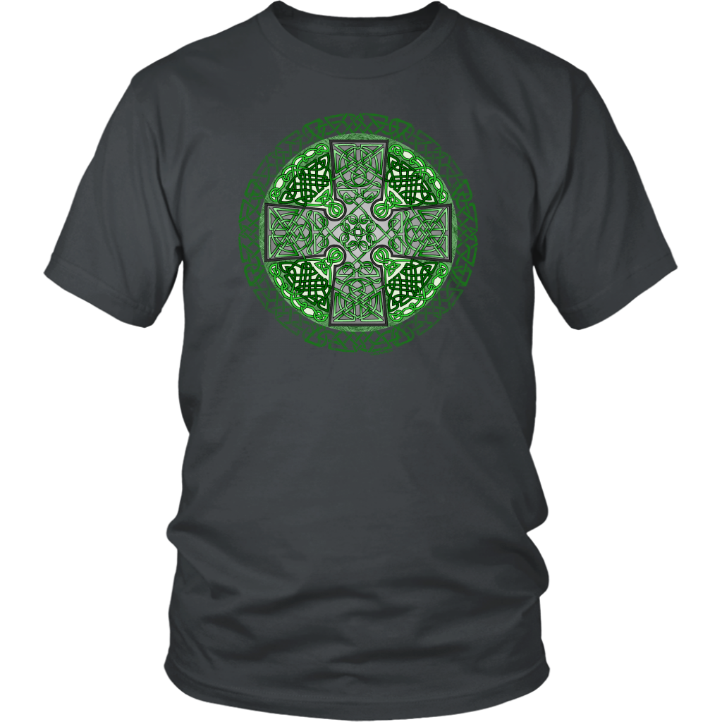 Celtic Art Cross in Green - Single-line Celtic Knot Unisex T-shirt