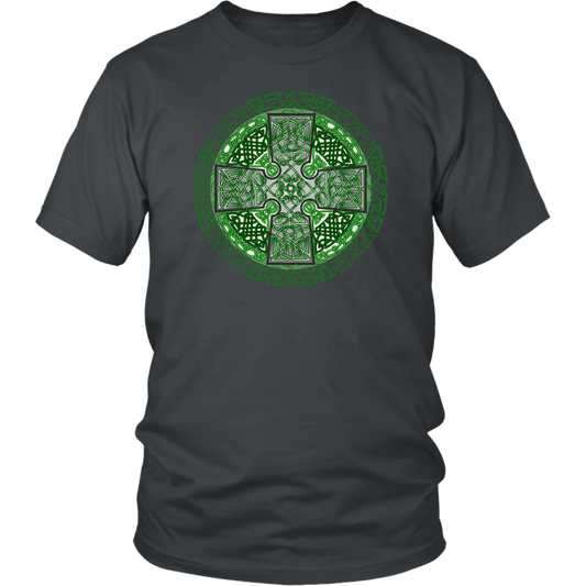 Celtic Art Cross in Green - Single-line Celtic Knot Unisex T-shirt