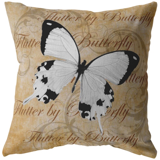 White Butterfly Nature Digital Collage Throw Pillow