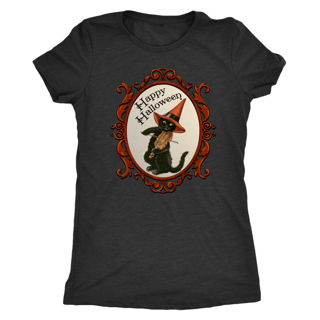 Happy Halloween Vintage Cat and Fiddle Women's Tri-Blend T-Shirt