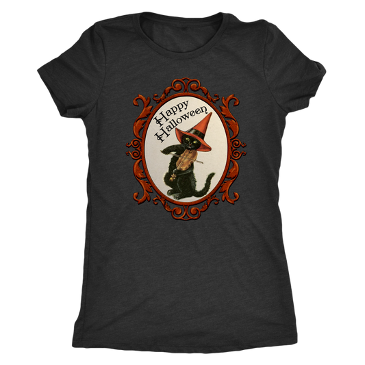 Happy Halloween Vintage Cat and Fiddle Women's Tri-Blend T-Shirt