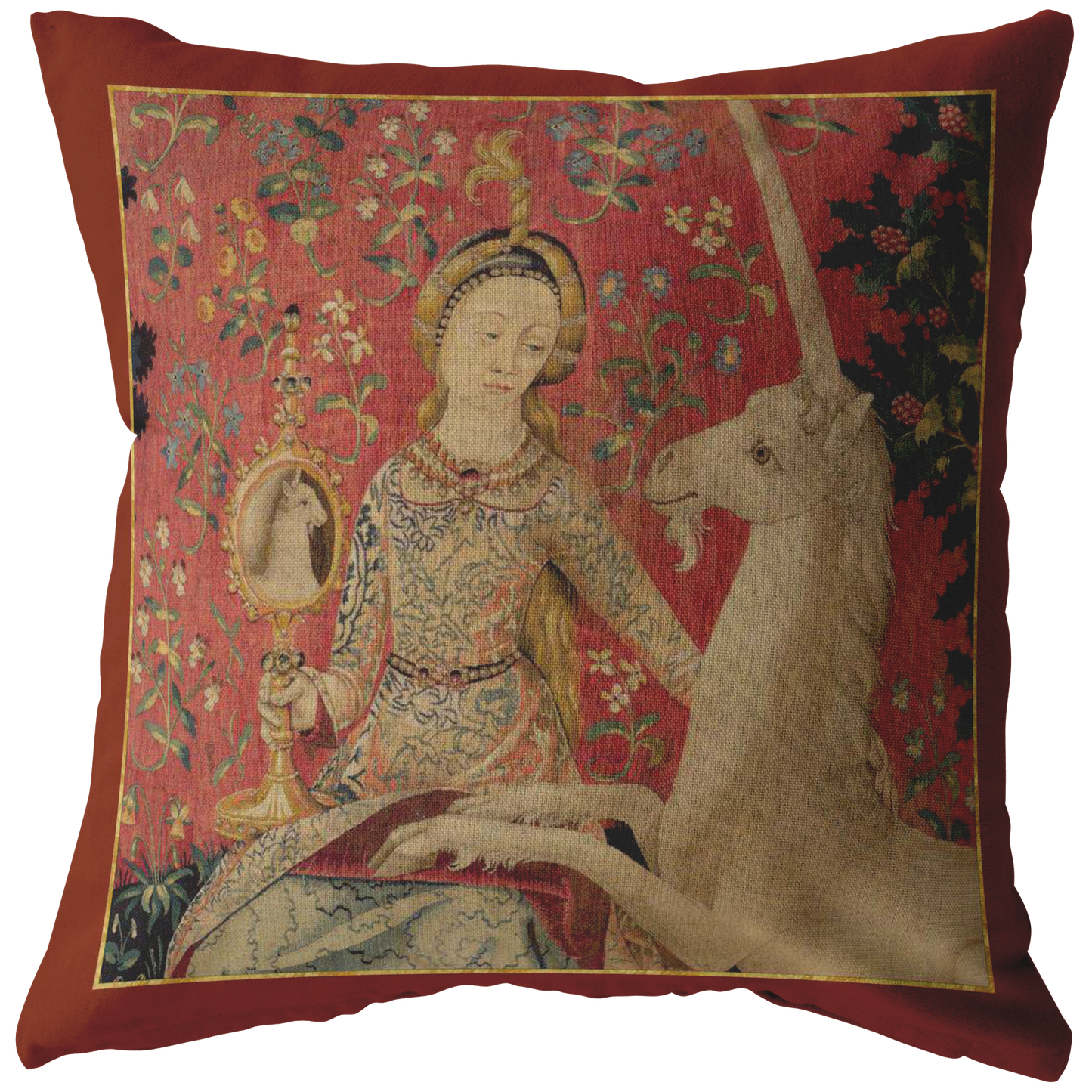 unicorn, tapestry, unicorn tapestry, unicorn tapestries, lady and unicorn, medieval tapestry, unicorn tapestries, medieval, middle ages, renaissance, Cluny Museum, lion, noble lady, maid, mille fleurs, thousand flowers, Flanders