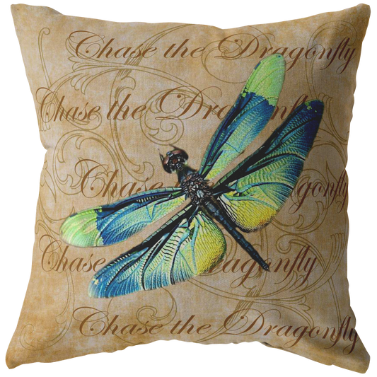 Blue and Green Dragonfly Nature Digital Collage Throw Pillow