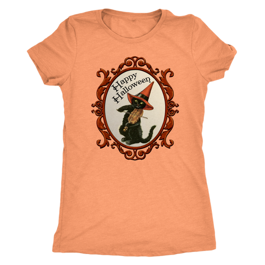 Happy Halloween Vintage Cat and Fiddle Women's Tri-Blend T-Shirt