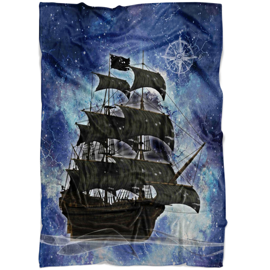 Pirate Ghost Ship  Fleece Blanket - Blue-White