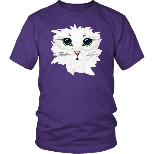 White Kitty Face Soft Cotton Tee in Men's and Women's
