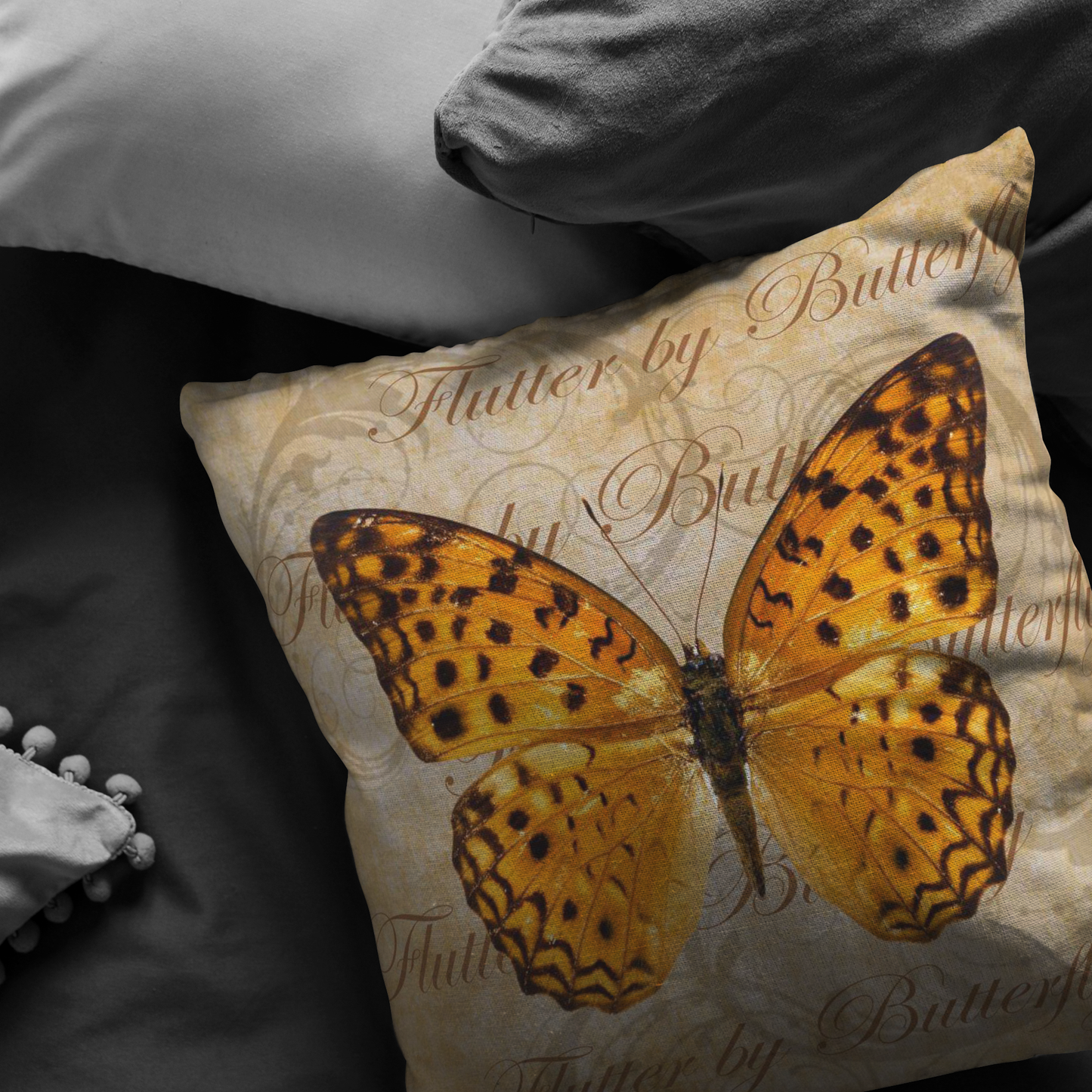 Orange Butterfly Nature Digital Collage Throw Pillow