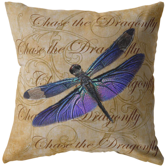 Purple Dragonfly Nature Digital Collage Throw Pillow