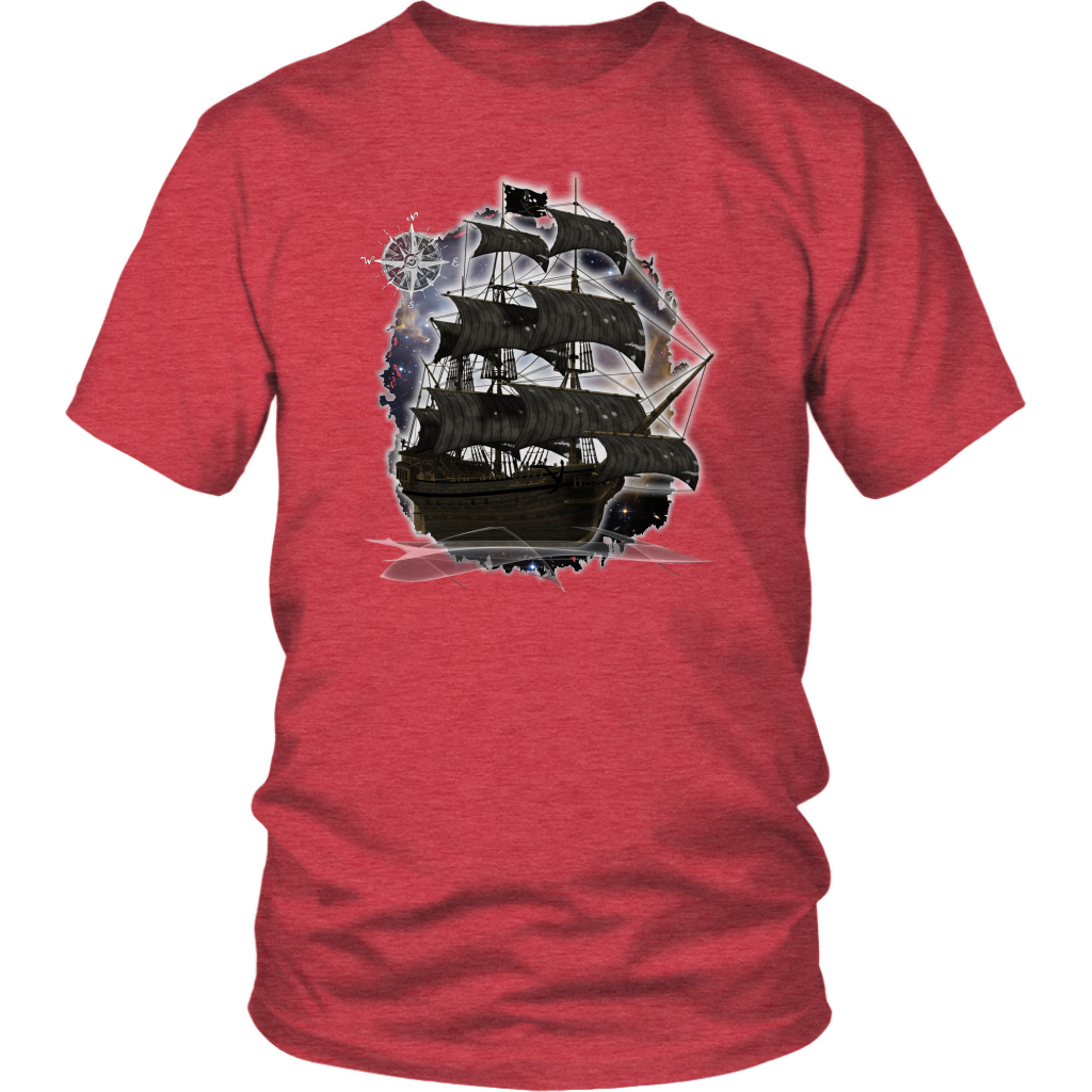 ghost ship, ghost tall ship, pirate ship, pirate art, nebula, pirate tall ship, pirates carribean, pirate star, galaxy, tall ship, compass rose, nautical, pirate captain, pirate wench, pirate scallywag, pirate shirt, pirate t-shirt, 
